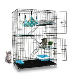 Multi-Level Pet Cage with Hammock, Tray & Wheels - Gominimo