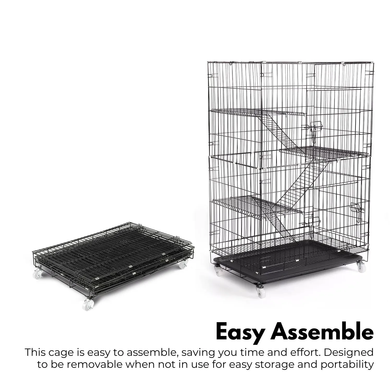 Multi-Level Pet Cage with Hammock, Tray & Wheels - Gominimo