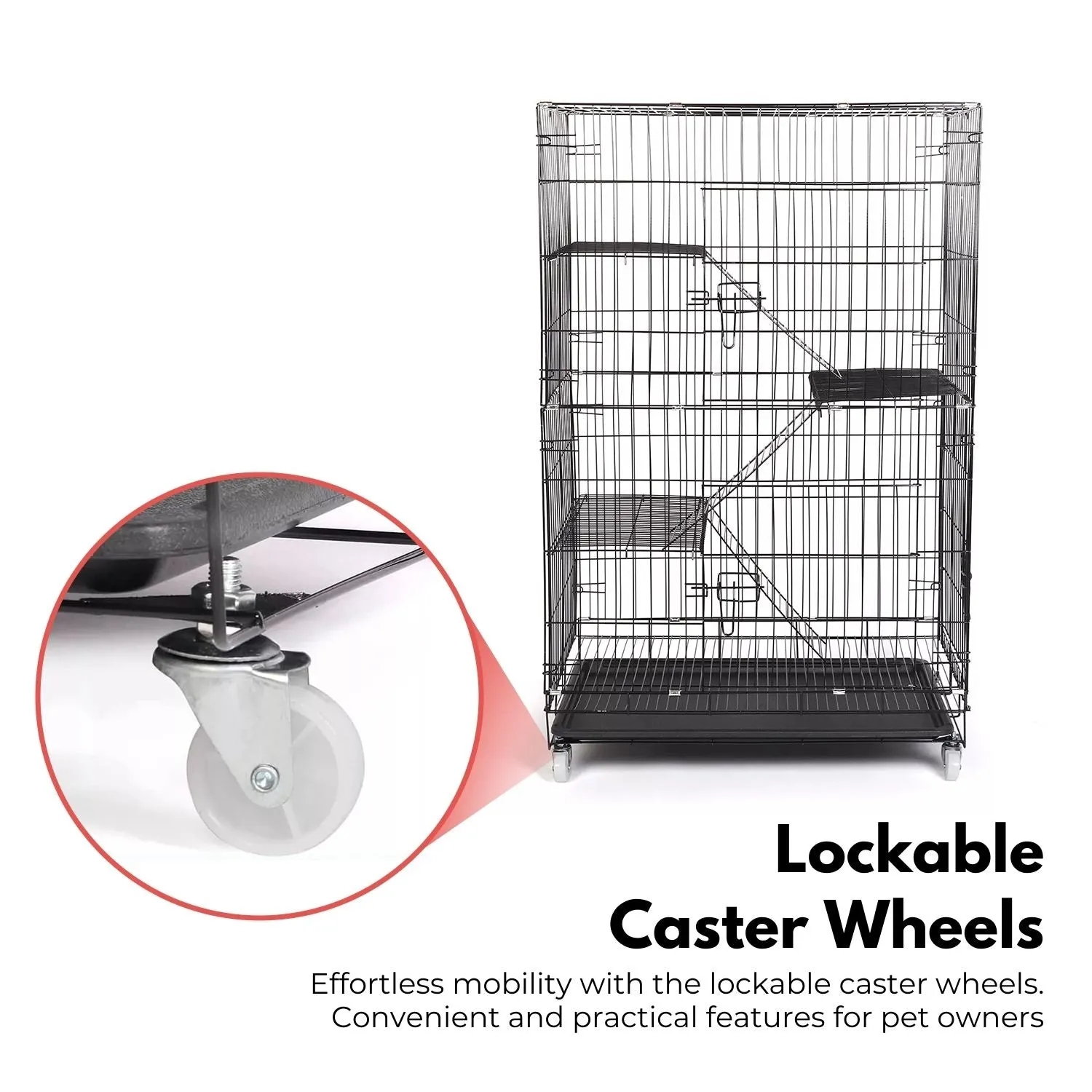 Multi-Level Pet Cage with Hammock, Tray & Wheels - Gominimo