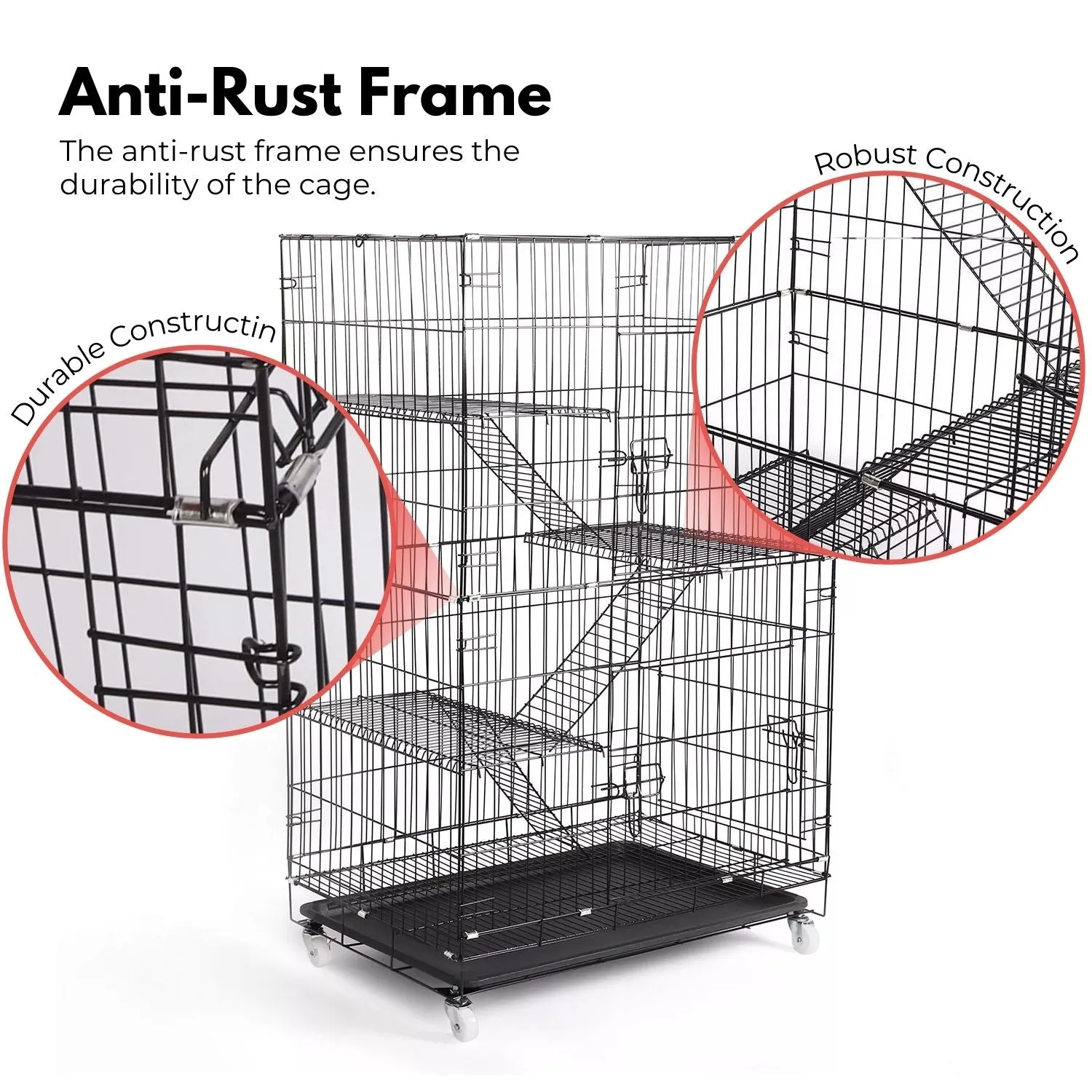 Multi-Level Pet Cage with Hammock, Tray & Wheels - Gominimo