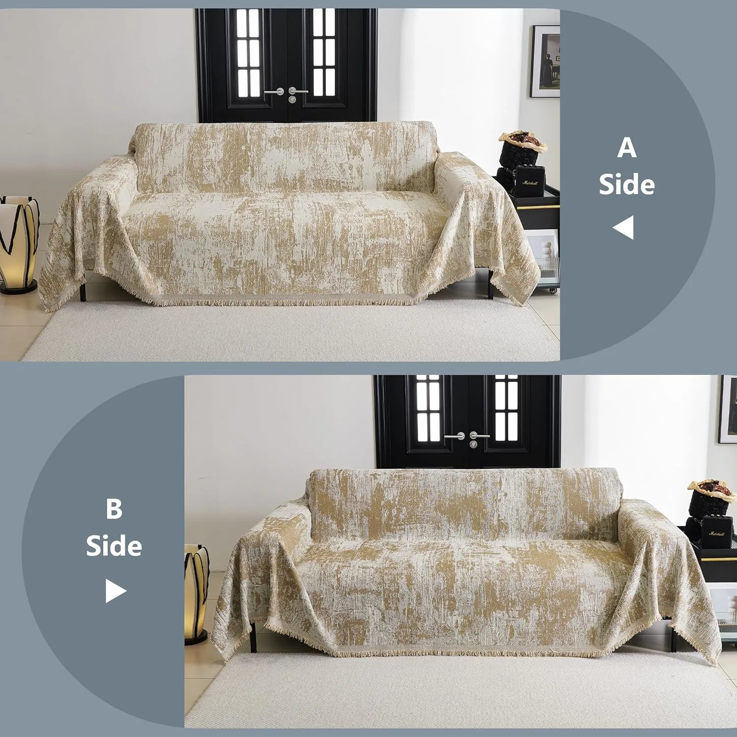 MYSKY HOME Couch Cover for Sectional Sofa Set - Abstract Geometric Furniture Protector for Dog Cat Pets - Washable 3 Seat Chenille Cover - Multi Use Throw Blanket, 91" X150"