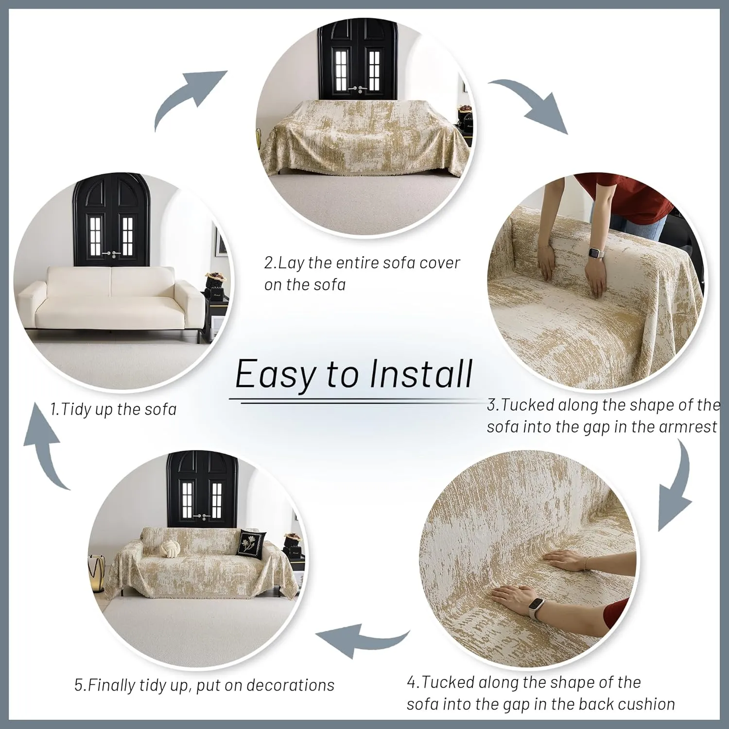 MYSKY HOME Couch Cover for Sectional Sofa Set - Abstract Geometric Furniture Protector for Dog Cat Pets - Washable 3 Seat Chenille Cover - Multi Use Throw Blanket, 91" X150"