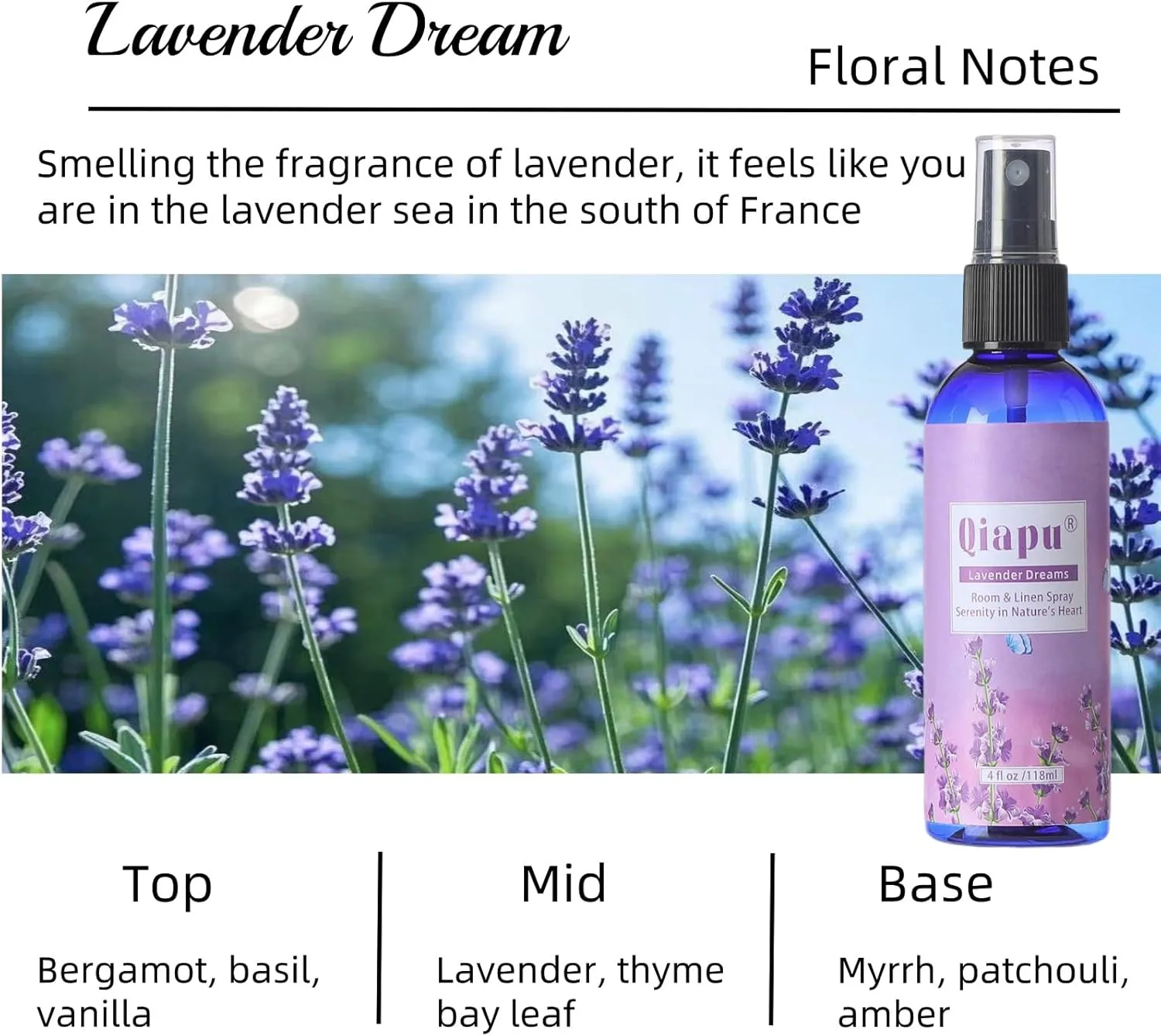 Natural Bedroom Linen Spray Scented Room Mist with Plant Extracts Long Lasting Freshness for Sheets, Pillows & Curtains  4oz4Bottle