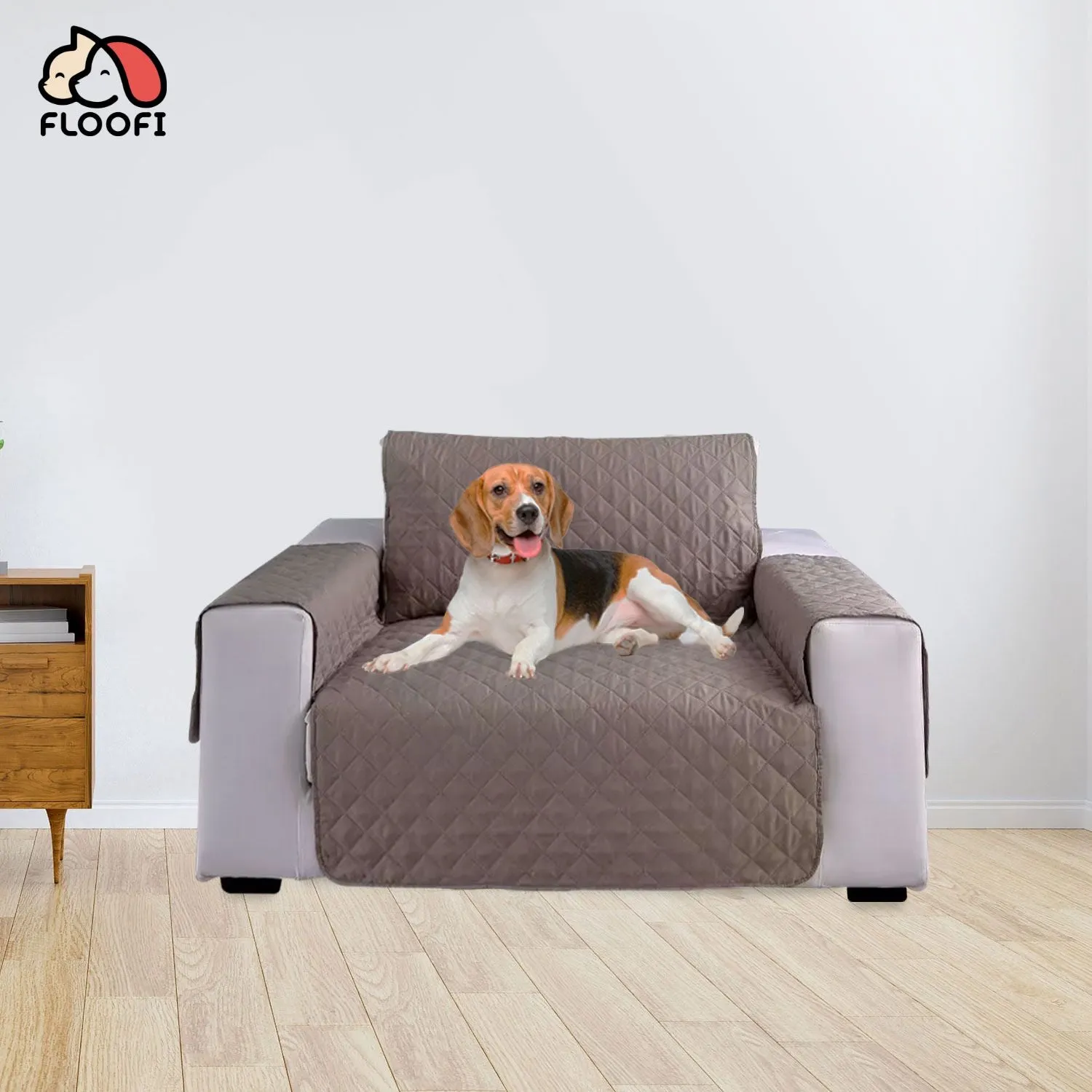 Non-Slip Quilted Pet Sofa Cover, 1 Seat, Khaki - Floofi