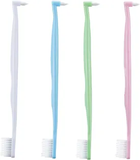 Orthodontic Toothbrush Double-Ended Interspace Brush V-Trim Toothbrush with Tiny Soft Trim Head End Tuft for Braces and Teeth Detail Cleaning, 4 Pieces (4 Colors)