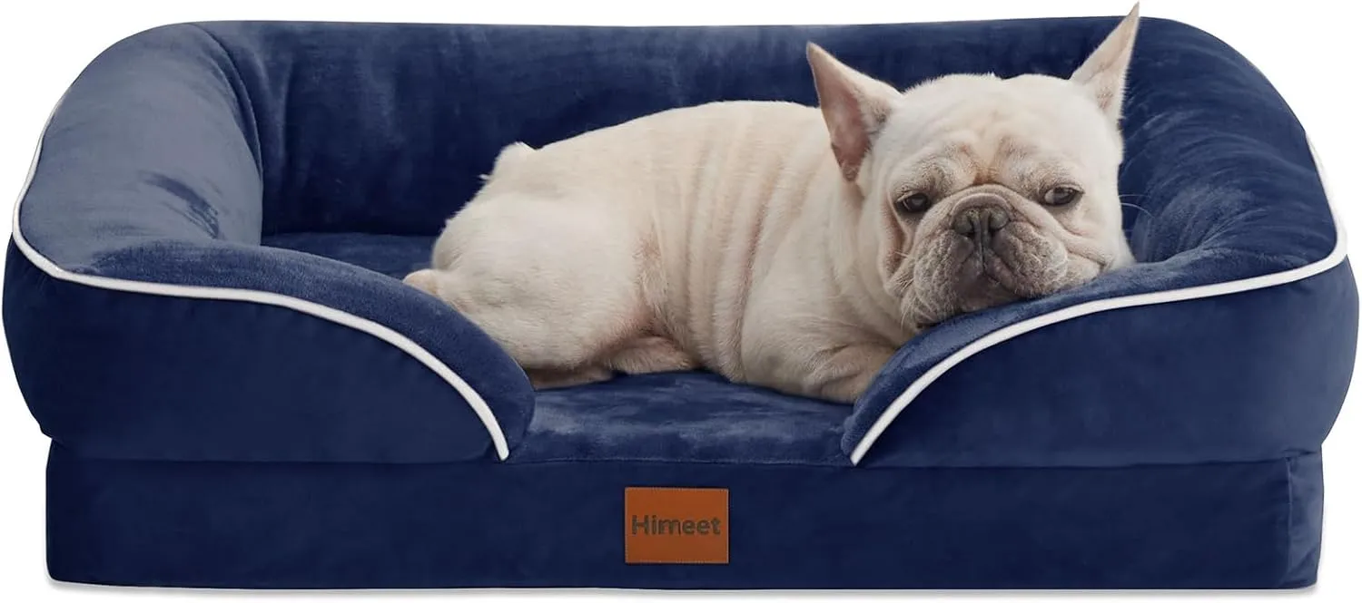 Orthopedic Dog Bed for Medium Size Dogs - Comfort Dog Sofa, Pet Couch with Removable Washable Cover and Waterproof Lining, Supportive Foam Pets Sofa with Nonskid Bottom, Navy Blue