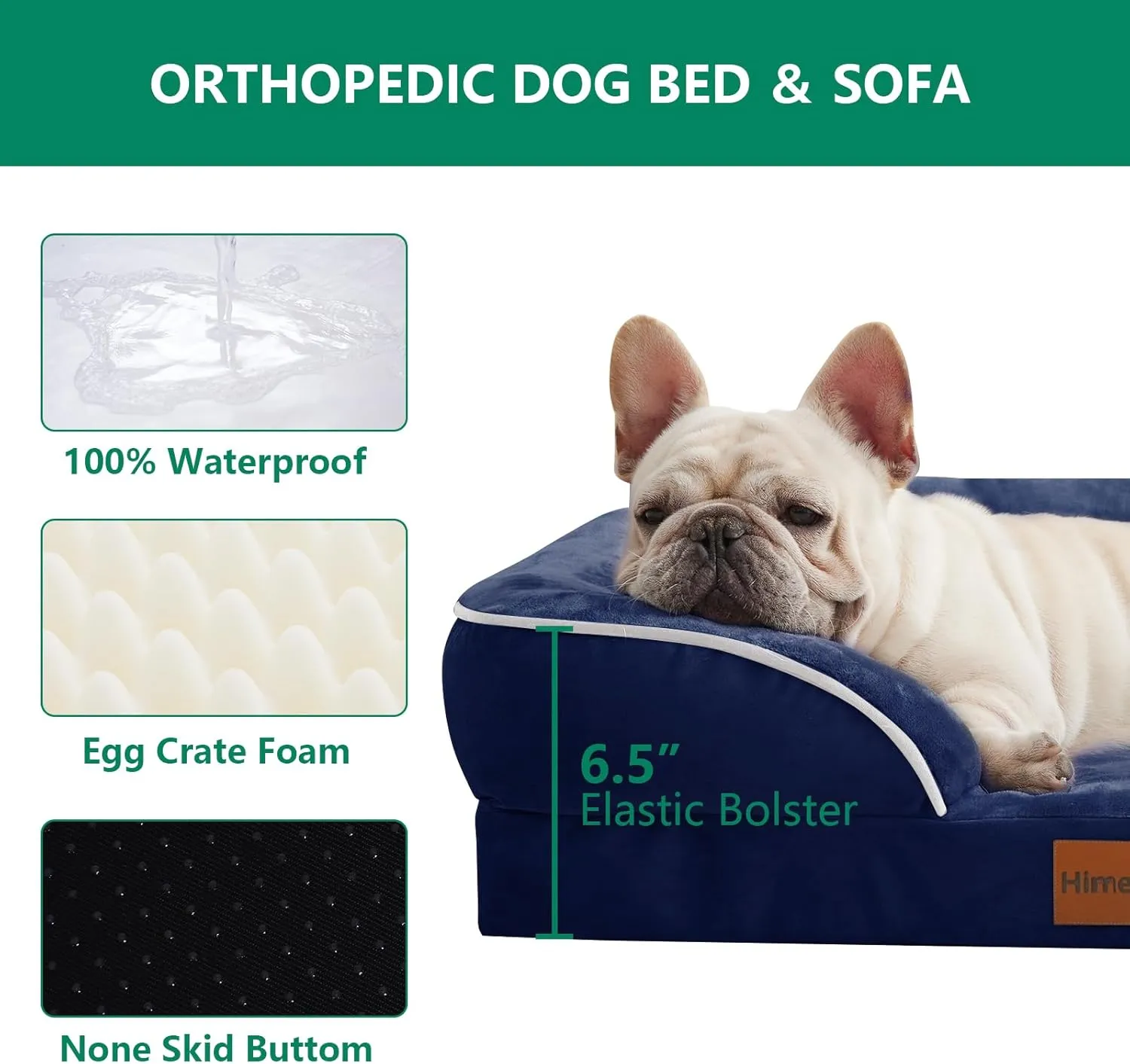 Orthopedic Dog Bed for Medium Size Dogs - Comfort Dog Sofa, Pet Couch with Removable Washable Cover and Waterproof Lining, Supportive Foam Pets Sofa with Nonskid Bottom, Navy Blue