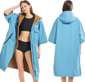 Oversized Waterproof Swim Parka, Half Sleeve Unisex Changing Coat With Hood, Fleece Lined Surf Poncho For Beach, Pool