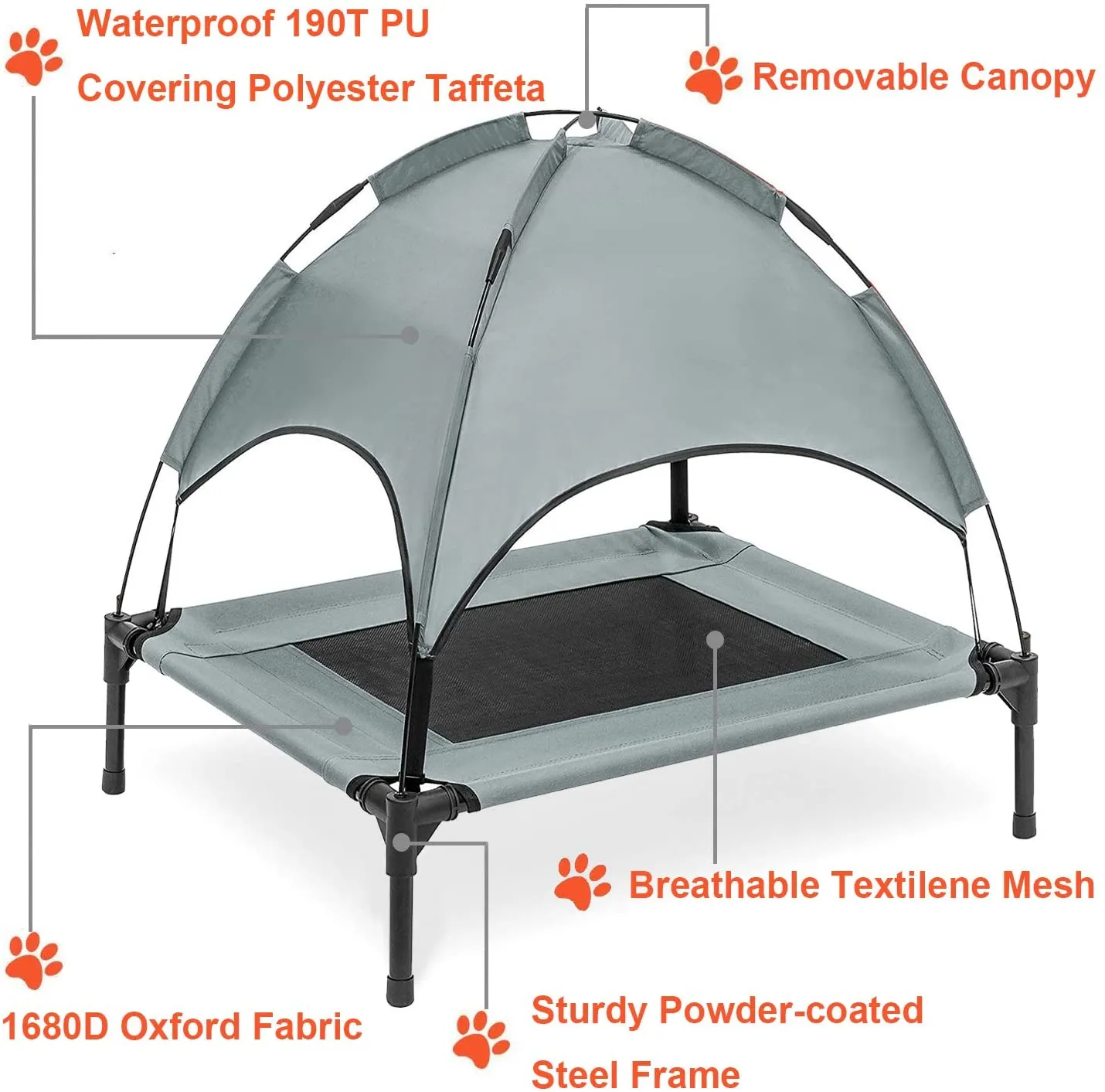 PawfectPals Elevated Pet Bed for Indoor Outdoor with Detachable Shade