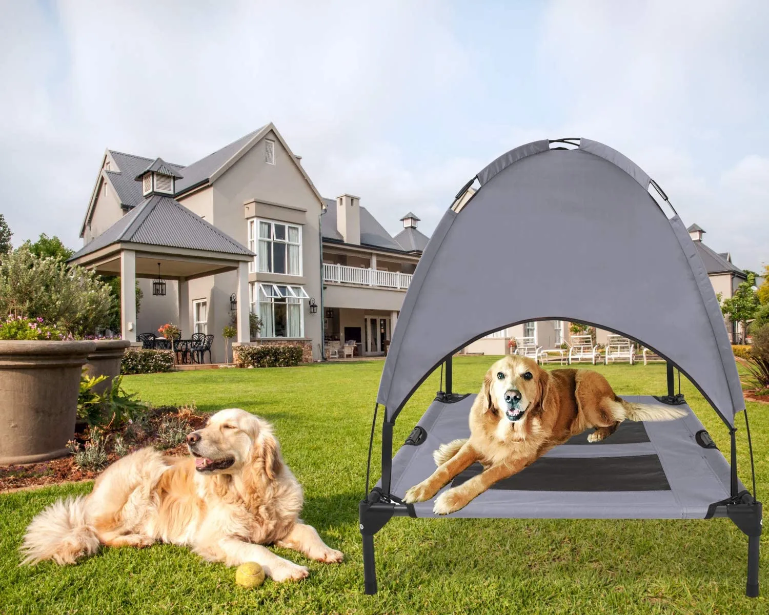 PawfectPals Elevated Pet Bed for Indoor Outdoor with Detachable Shade