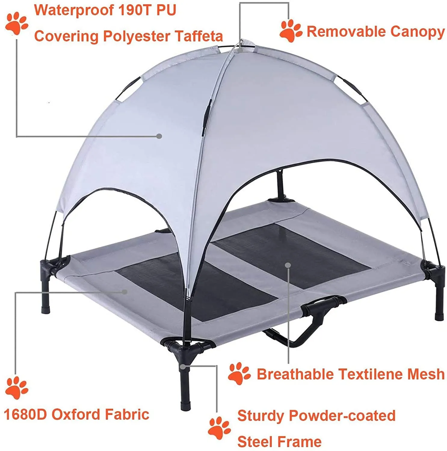 PawfectPals Elevated Pet Bed for Indoor Outdoor with Detachable Shade