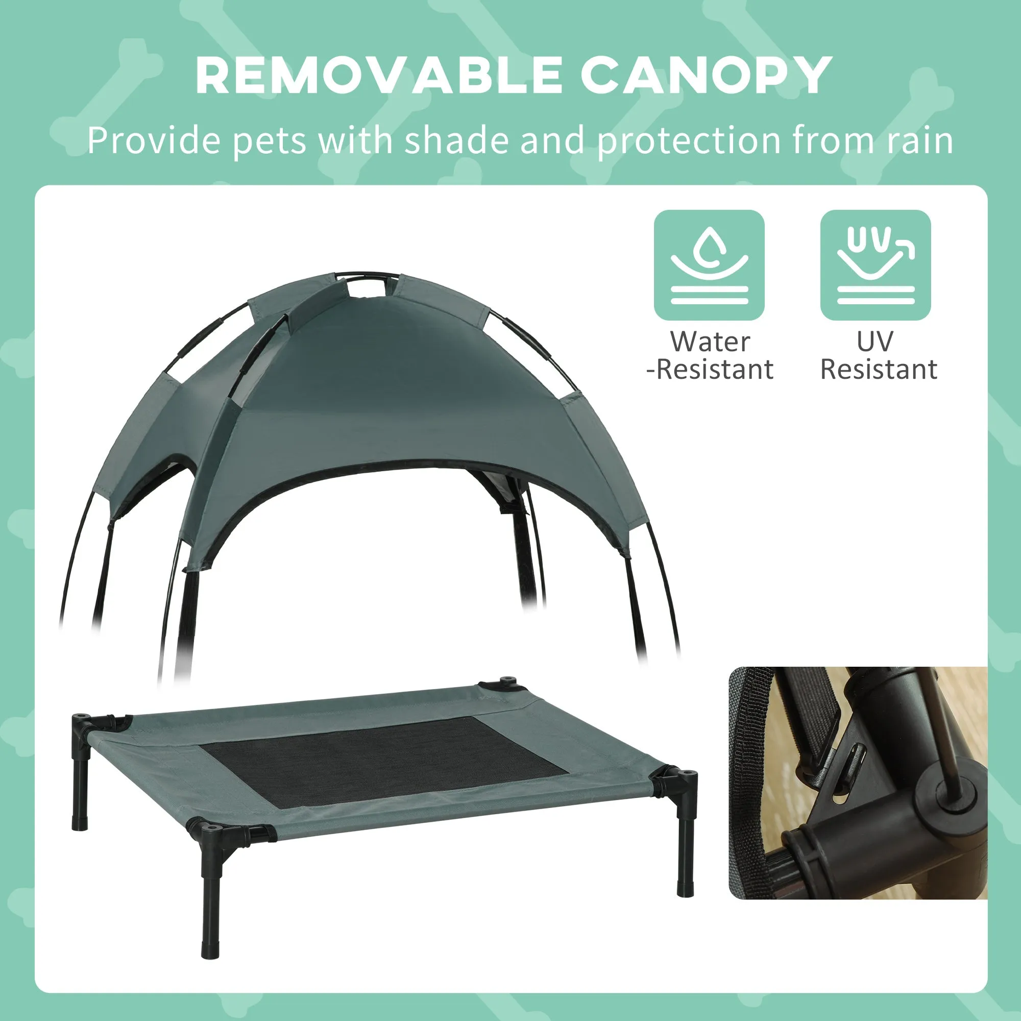 PawHut 61 cm Elevated Portable Dog Cot Cooling Pet Bed with UV Protection Canopy Shade