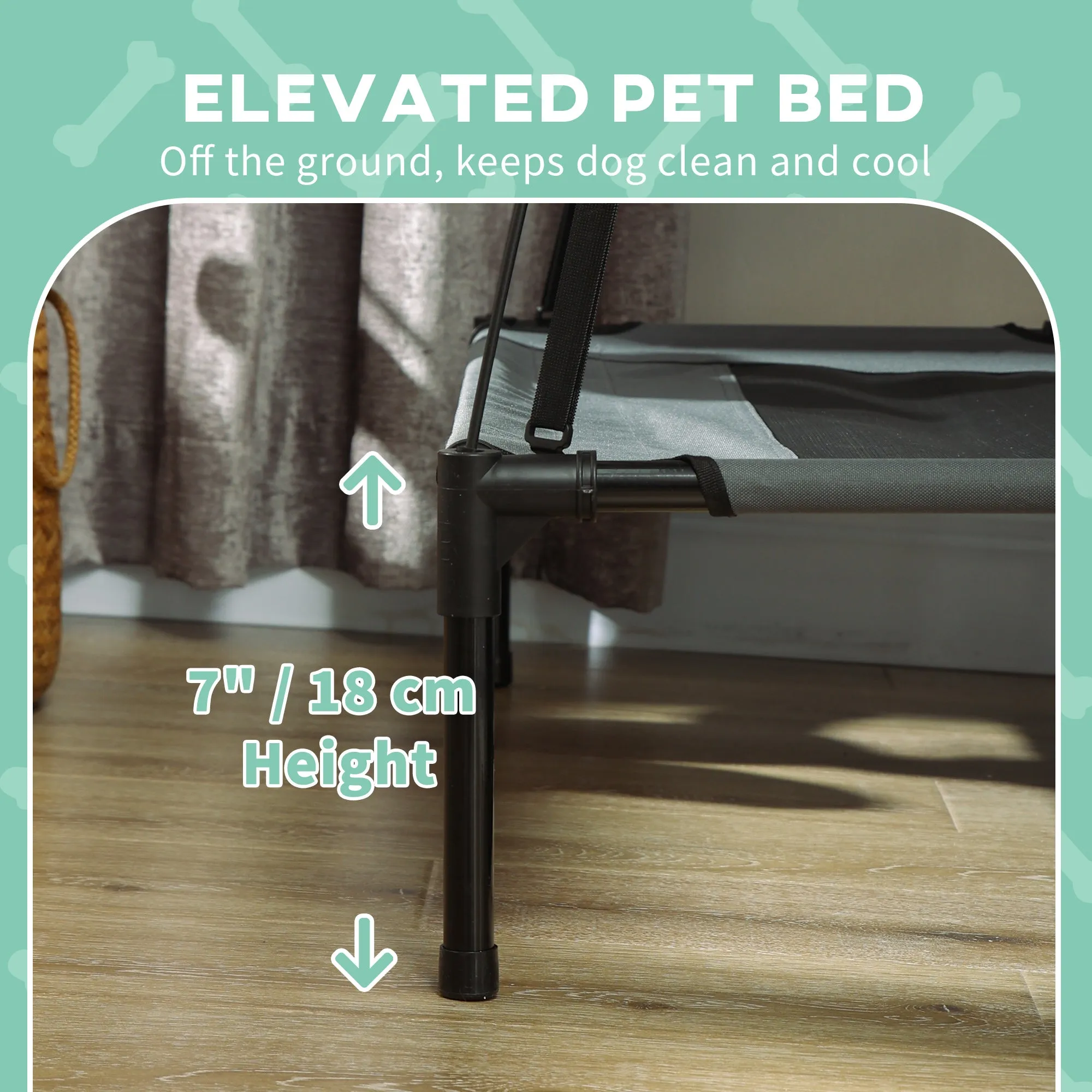 PawHut 61 cm Elevated Portable Dog Cot Cooling Pet Bed with UV Protection Canopy Shade
