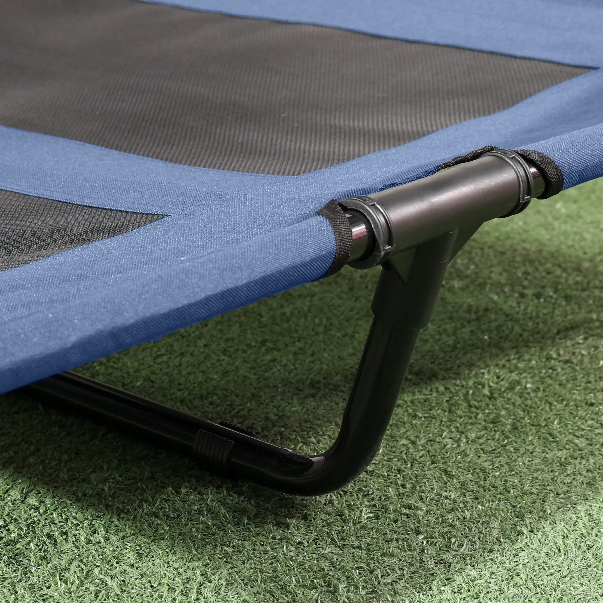 PawHut 92cm Elevated Dog Bed Cooling Raised Pet Cot UV Protection Canopy Blue