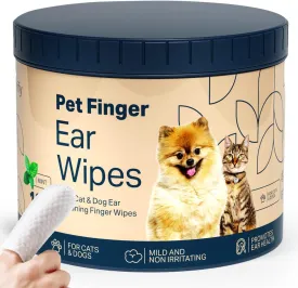Pet Finger Ear Wipes for Dogs & Cats  100 Count Finger Wipes  Gentle Ear Cleaner, Reduces Wax & Odor  Non-Irritating, Easy Finger Design for Pets