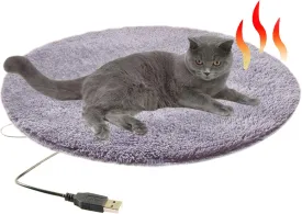 Pet Heating Pad Electric Mattress Blanket for Dog/Cat Waterproof Constant Heating 28/82 Soft Warm Bed 40cm in Diameter Round Heated Mat with Chew Resistant USB CableGray