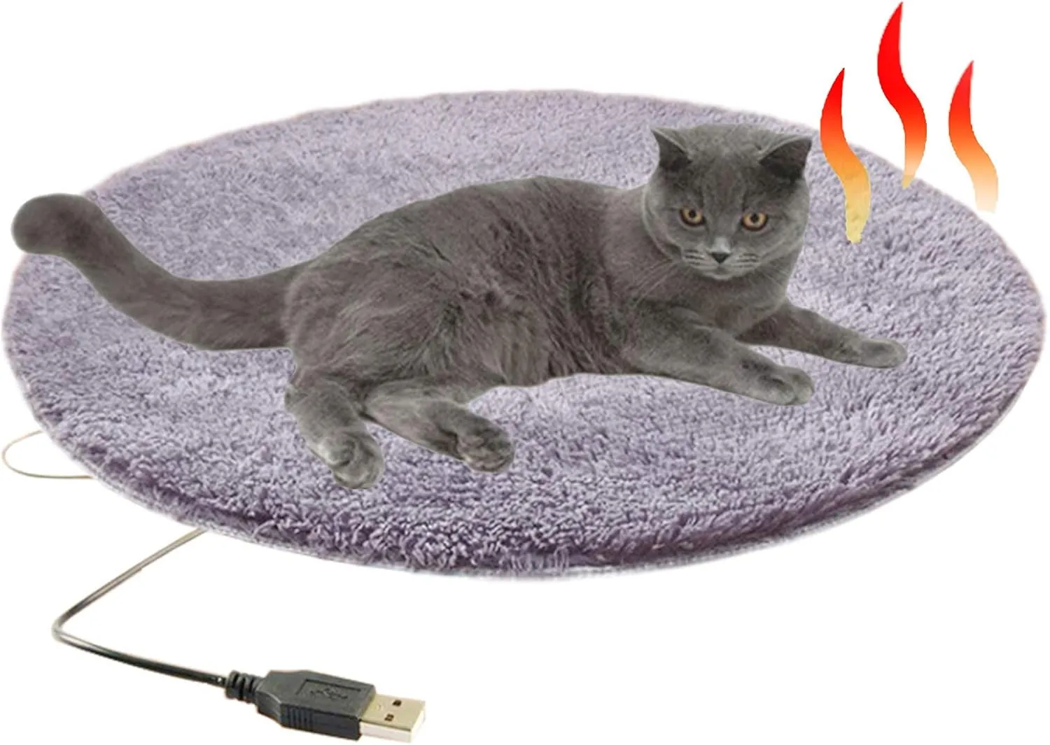 Pet Heating Pad Electric Mattress Blanket for Dog/Cat Waterproof Constant Heating 28/82 Soft Warm Bed 40cm in Diameter Round Heated Mat with Chew Resistant USB CableGray