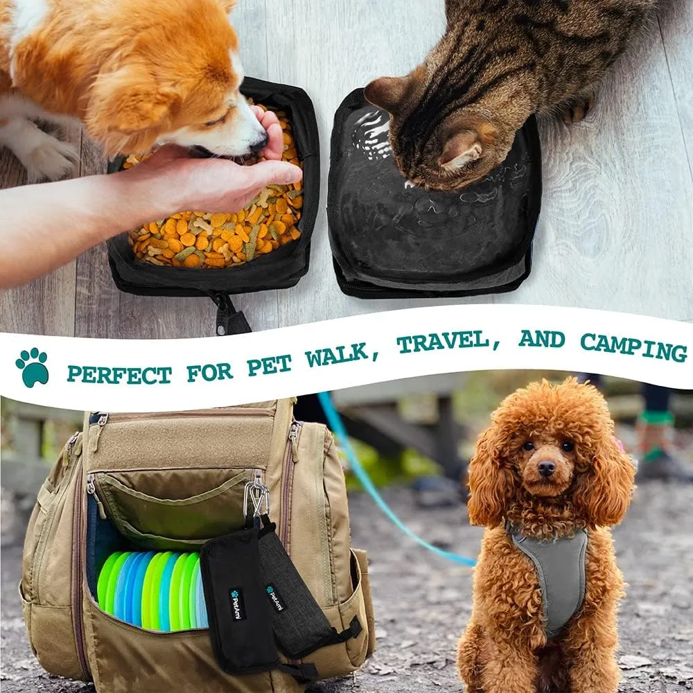 PetAmi Collapsible Dog Bowls 2 Pack, Food and Water Bowls Travel Set, Portable Pet Dish No Spill, Foldable Lightweight BPA Free Leakproof Bowls, Camping Hiking Walking Outdoor Gear Accessories, Black