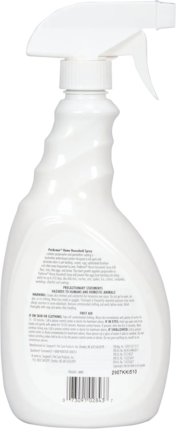 PETARMOR Home Household Spray for Fleas and Ticks, Flea Treatment for Home, Prevents Flea and Tick Re-Infestations for Cats and Dogs, Treats Carpet, Furniture, and More, 24 Ounce (Pack of 2)