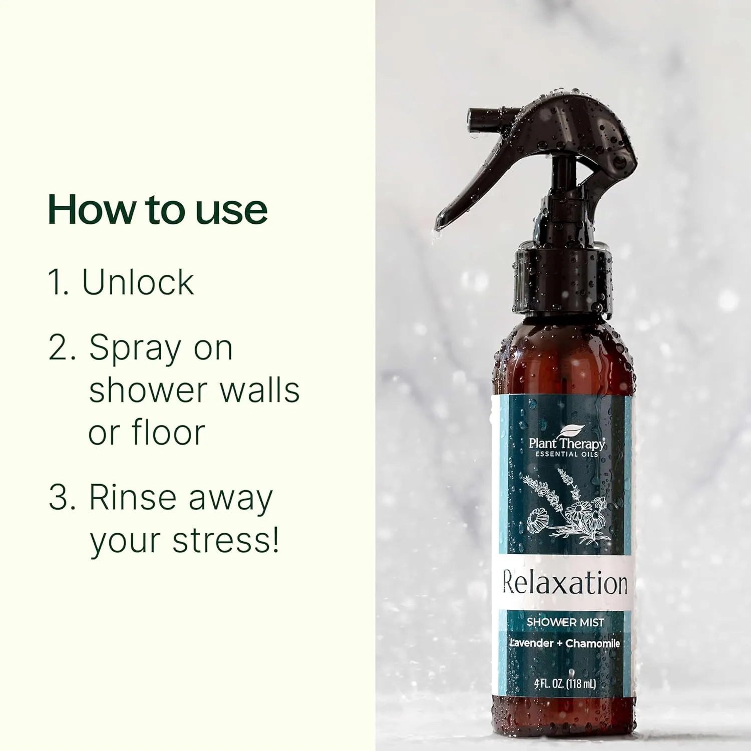 Plant Therapy Relax Shower Steamer Mist 4 oz Aromatherapy Spray for Spa, Made with Pure & Natural Essential Oils, Calming & Soothing, Deodorizer for Bathroom, Great for Evening Showers, Made in USA