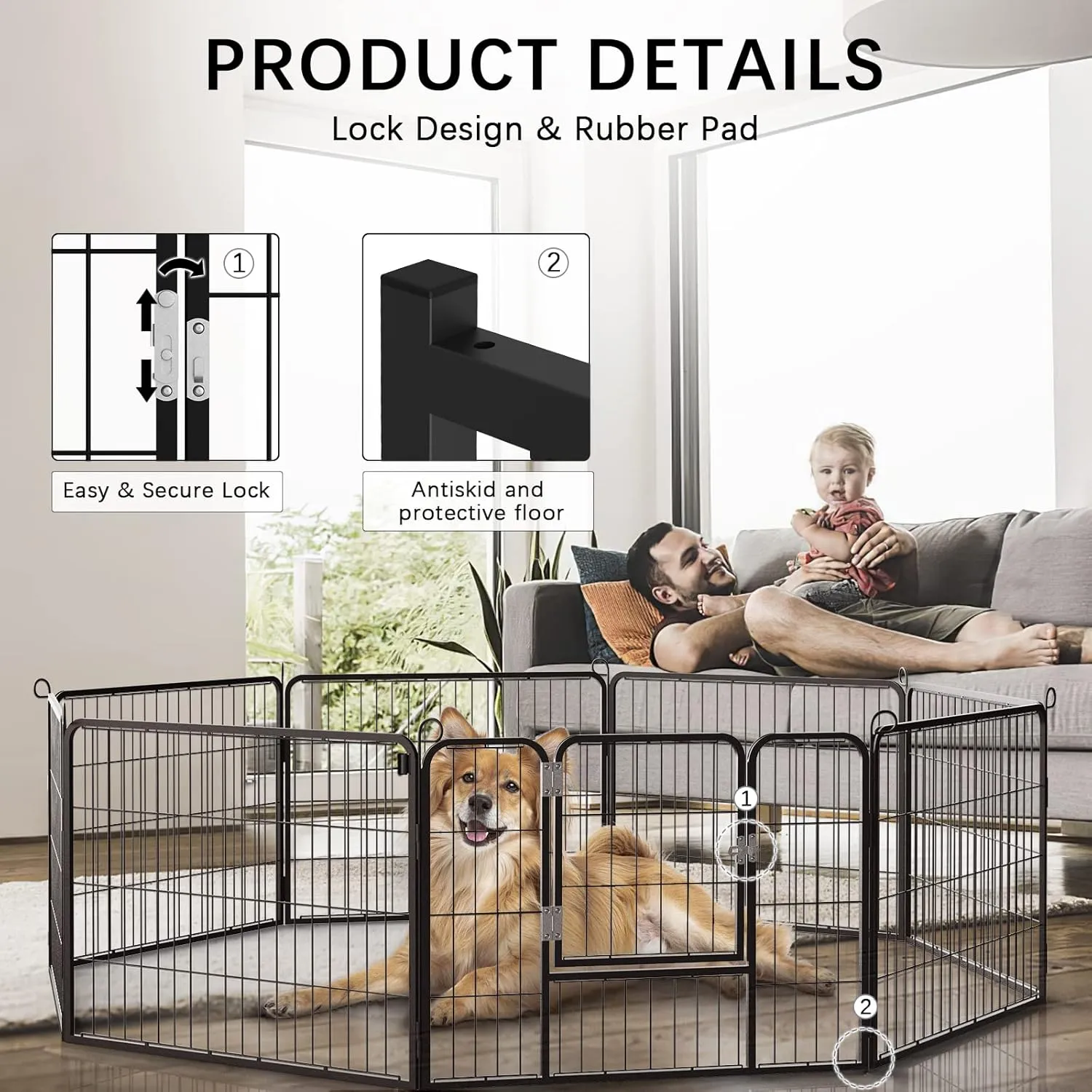 PUKAMI Puppy Playpen, 16 Panels 24' Height x27.5' Length, Black, Portable Dog Playpen Exercise Pen for Indoor Outdoor, Ideal for Small Dogs, Rabbits, Ducks, Turtles and Guinea Pigs
