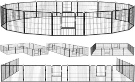 PUKAMI Puppy Playpen, 16 Panels 24' Height x27.5' Length, Black, Portable Dog Playpen Exercise Pen for Indoor Outdoor, Ideal for Small Dogs, Rabbits, Ducks, Turtles and Guinea Pigs