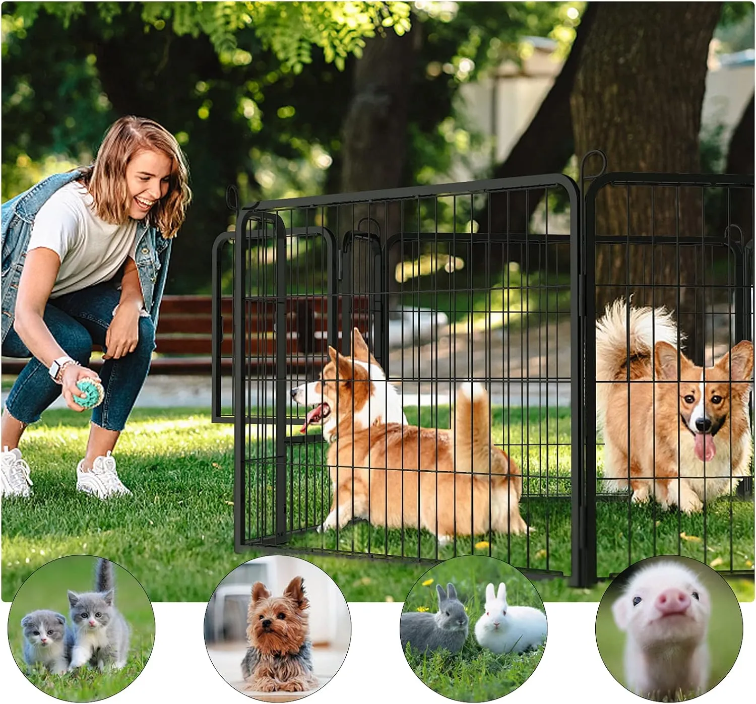 PUKAMI Puppy Playpen, 16 Panels 24' Height x27.5' Length, Black, Portable Dog Playpen Exercise Pen for Indoor Outdoor, Ideal for Small Dogs, Rabbits, Ducks, Turtles and Guinea Pigs