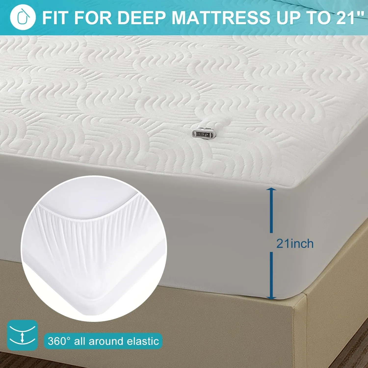 Queen Size Heated Mattress Pad -Bed Heating Pad with Deep Pocket,Dual Controller Electric Bed Warmer with Auto Shut Off & 5 Heat Settings 14.3ft Long Cord| Machine Washable (60x80 Inch)