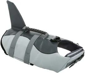 Queenmore Dog Life Jacket Ripstop Shark Dog Safety Vest Adjustable Preserver with High Buoyancy and Durable Rescue Handle for Small,Medium,Large Dogs, Grey Shark Large