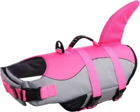 Queenmore Dog Life Jacket Ripstop Shark Dog Safety Vest Adjustable Preserver with High Buoyancy and Durable Rescue Handle for Small,Medium,Large Dogs, Pink Shark Large