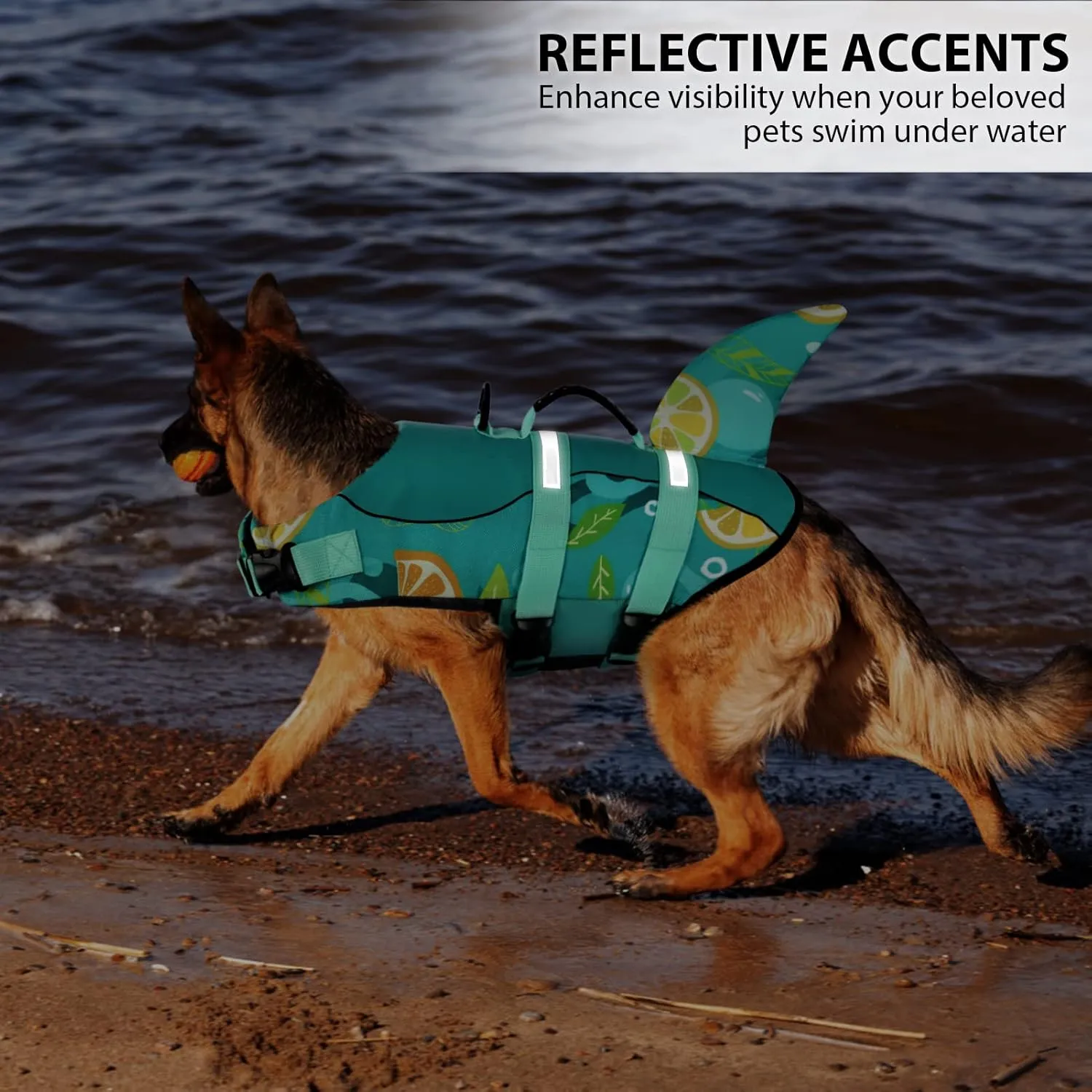 Queenmore Dog Life Jacket with Rescue Handle - Adjustable Reflective Dog Shark Life Vest for Small Dogs, Green Print