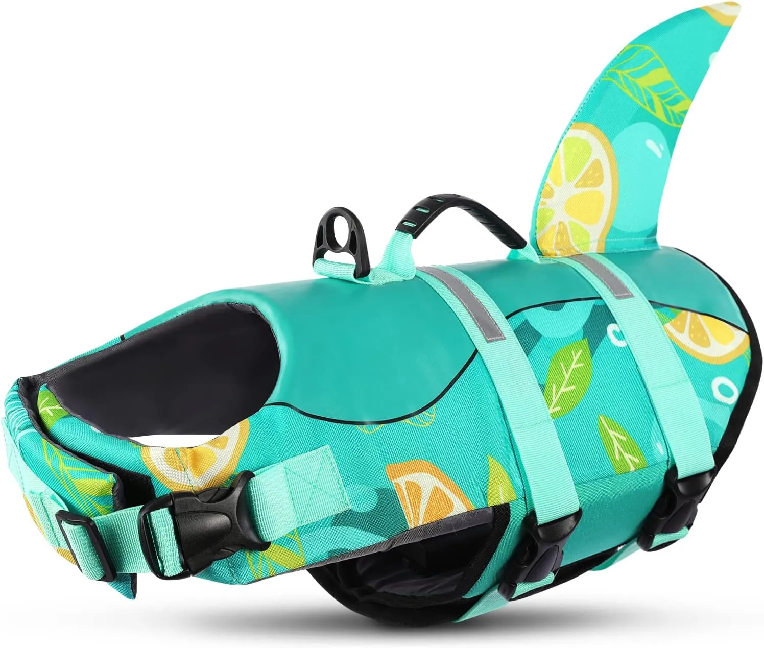 Queenmore Dog Life Jacket with Rescue Handle - Adjustable Reflective Dog Shark Life Vest for Small Dogs, Green Print