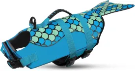 Queenmore Mermaid Dog Life Jacket, Dog Life Vest for Swimming, Dog Floating Vest, Lightweight Dog Swimming Vest, High Buoyant Dog Life Jackets for Small, Medium, Large Dogs (Blue,L)