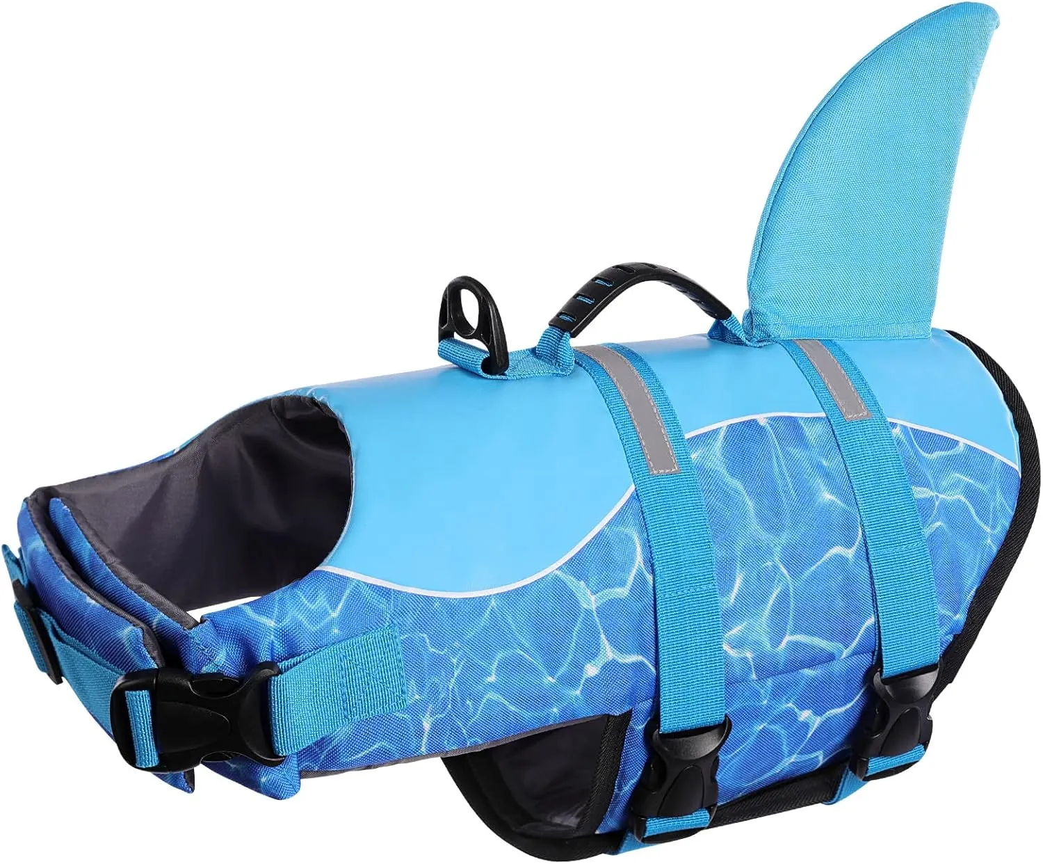 Queenmore Shark Dog Life Jacket for Swimming, High Buoyant Adjustable Vest for Dogs (Blue, L)