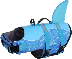 Queenmore Shark Dog Life Jacket for Swimming, High Buoyant Adjustable Vest for Dogs (Blue, L)