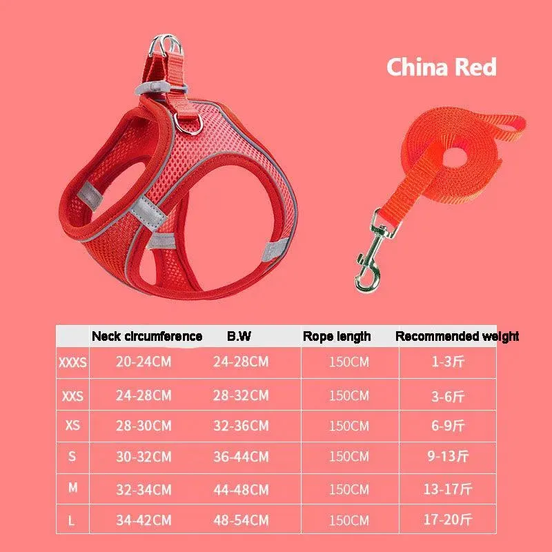 Reflective Breathable Mesh Pet Vest and Leash