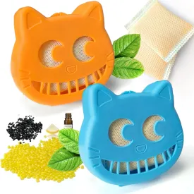 Reusable Cat Litter Box Deodorizer Kit, Includes 2 Stick-on box and 2 Activated Charcoal Deodorizing Bags, Universal Cat Odor Trap to Eliminates Litter Box Odors