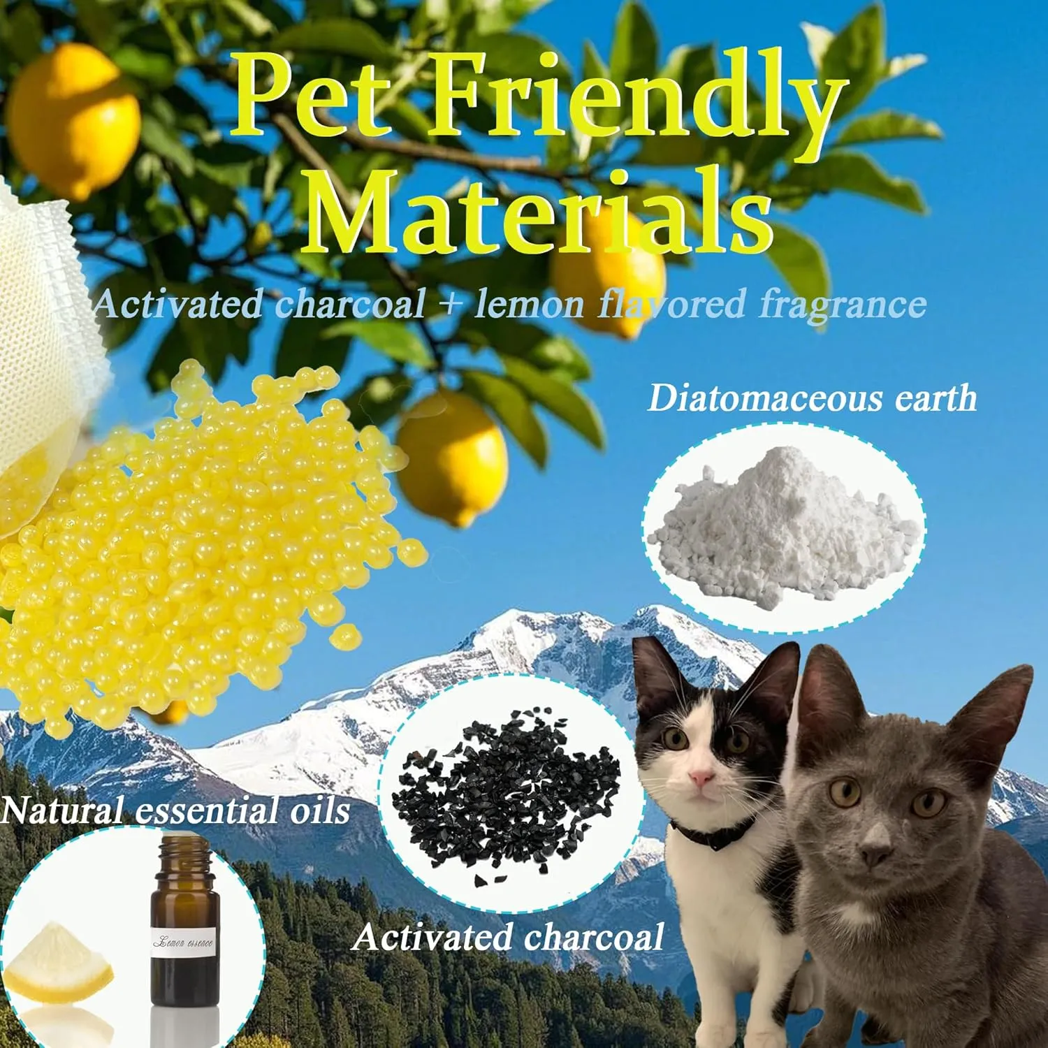 Reusable Cat Litter Box Deodorizer Kit, Includes 2 Stick-on box and 2 Activated Charcoal Deodorizing Bags, Universal Cat Odor Trap to Eliminates Litter Box Odors