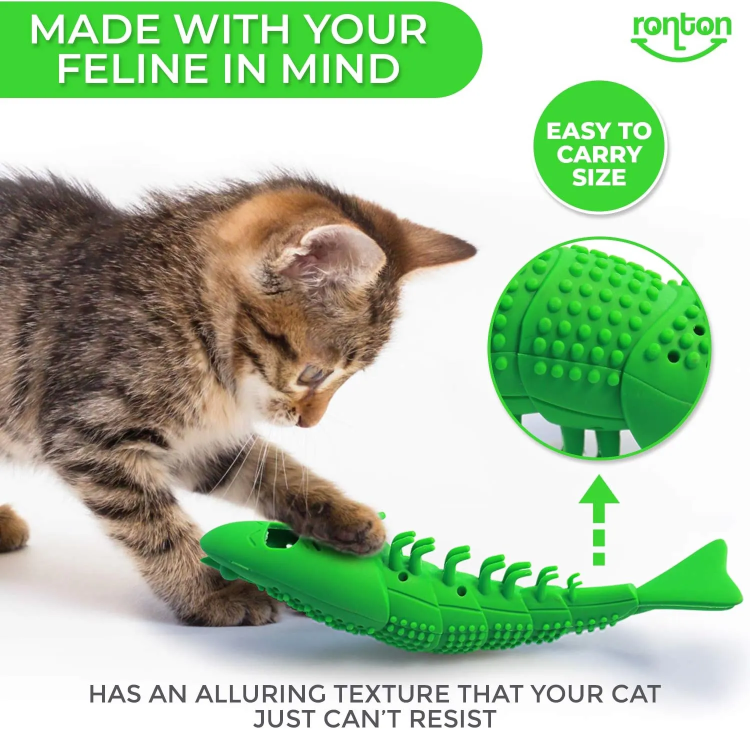 Ronton Catnip Toy - Durable Hard Rubber - Cat Dental Care, Cat Interactive Toothbrush Chew Toy (2 Pack Green & Blue (Shrimp))