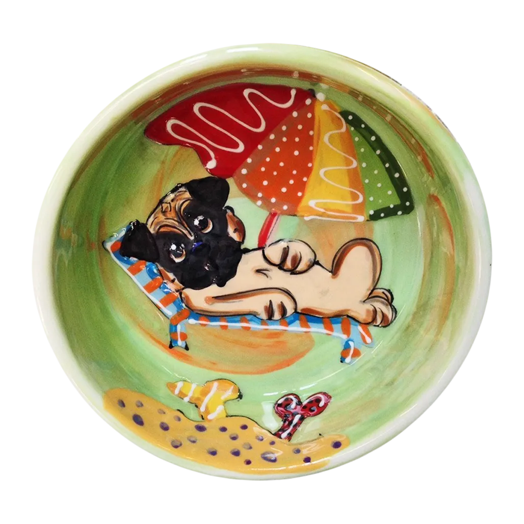 Small Ceramic Dog Bowl Featuring Adorable Pug