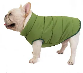 SMALLLEE_LUCKY_STORE Pet Fleece Lined Bomber Vest Jacket Down Coat for Bulldog Fat Dogs Winter Warm French Bulldog Clothes,Green Size XL