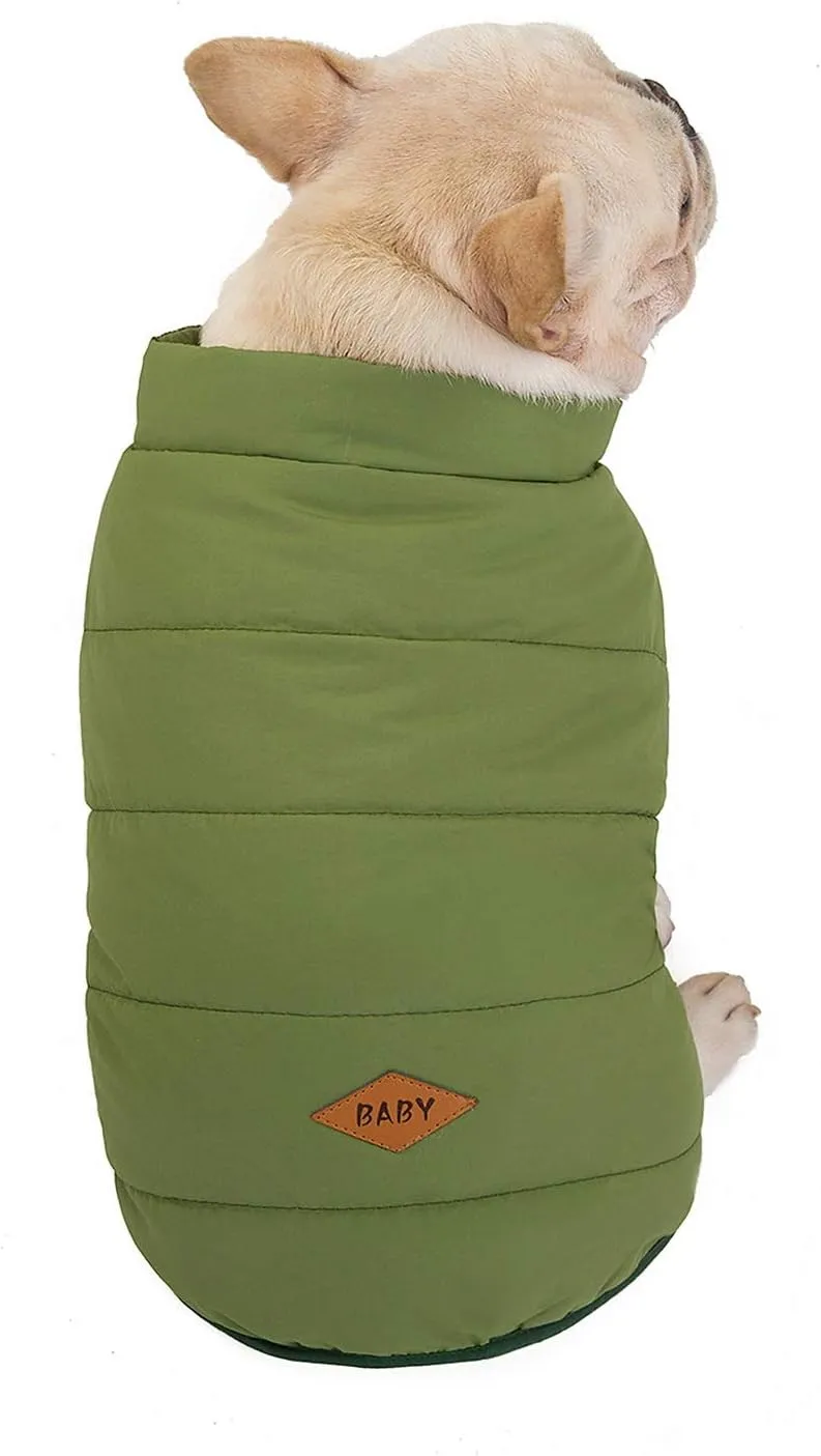SMALLLEE_LUCKY_STORE Pet Fleece Lined Bomber Vest Jacket Down Coat for Bulldog Fat Dogs Winter Warm French Bulldog Clothes,Green Size XL