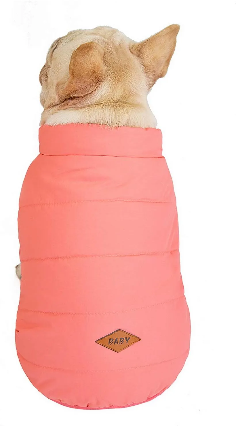 SMALLLEE_LUCKY_STORE Pet Fleece Lined Bomber Vest Jacket Down Coat for Bulldog Fat Dogs Winter Warm French Bulldog Clothes,Watermelon Red Size XL