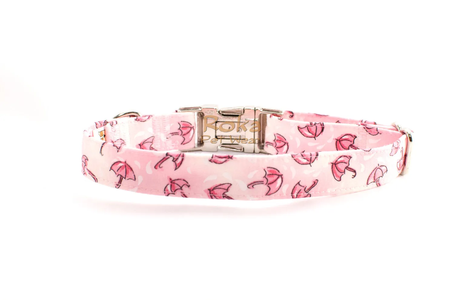 Stormy - Rainy Day Umbrellas in Pink Adjustable Dog Collar