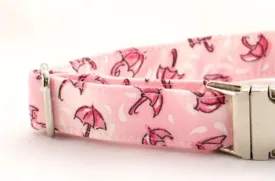 Stormy - Rainy Day Umbrellas in Pink Adjustable Dog Collar
