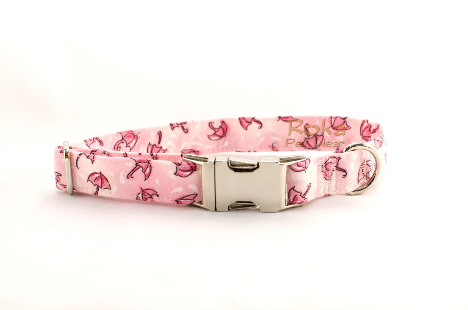 Stormy - Rainy Day Umbrellas in Pink Adjustable Dog Collar