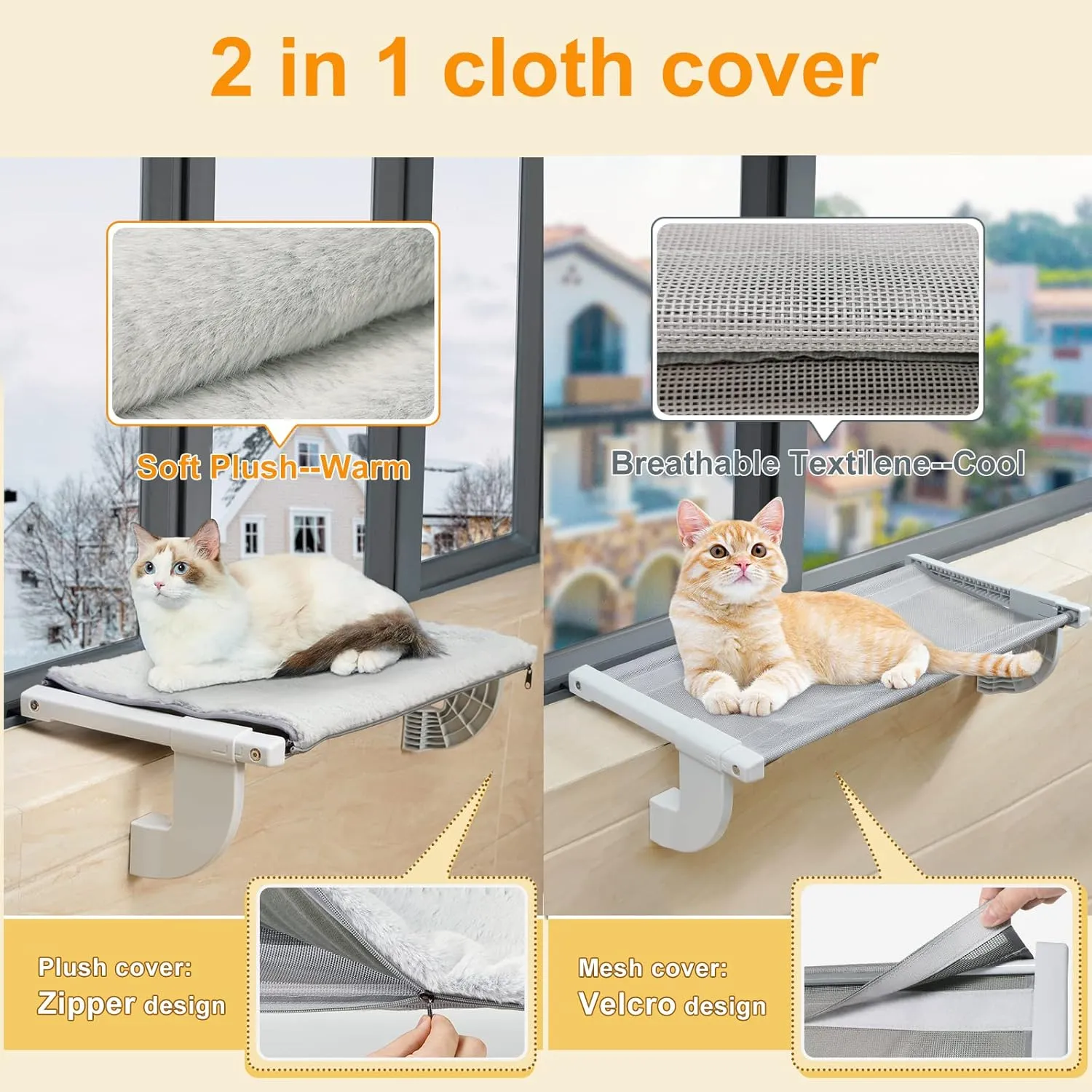 Sunhoo Cat Window Perch Hammock Kitty Bed for Windowsill Bedside Large Cats Shelf Seat Inside with Adjustable Ledge Sturdy Removable Cover Easy Assembly No Suction No Drill Hold 40lbs 22 * 13.58in(S)