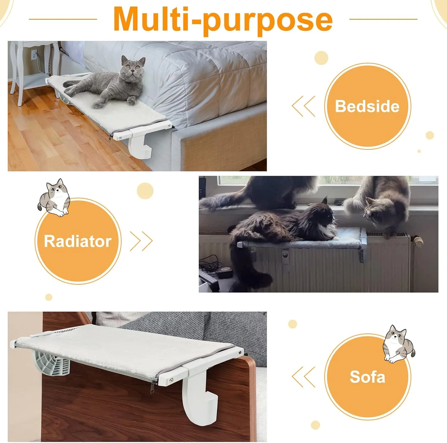 Sunhoo Cat Window Perch Hammock Kitty Bed for Windowsill Bedside Large Cats Shelf Seat Inside with Adjustable Ledge Sturdy Removable Cover Easy Assembly No Suction No Drill Hold 40lbs 22 * 13.58in(S)