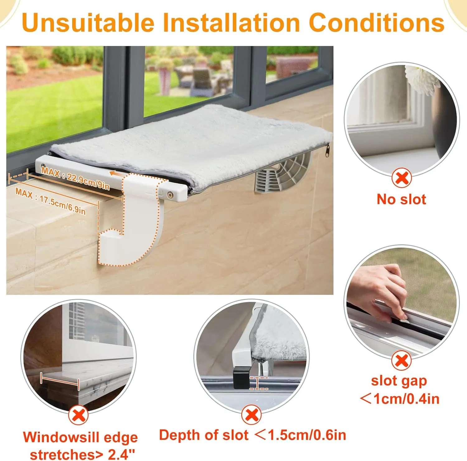 Sunhoo Cat Window Perch Hammock Kitty Bed for Windowsill Bedside Large Cats Shelf Seat Inside with Adjustable Ledge Sturdy Removable Cover Easy Assembly No Suction No Drill Hold 40lbs 22 * 13.58in(S)