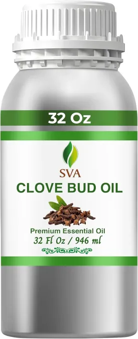 SVA Clove Bud Essential Oil  32 Fl Oz  100% Natural Clove Bud Oil - for Diffuser, Hair Care, Face, Skin Care, Aromatherapy, Scalp and Body Massage, Soap and Candle Making